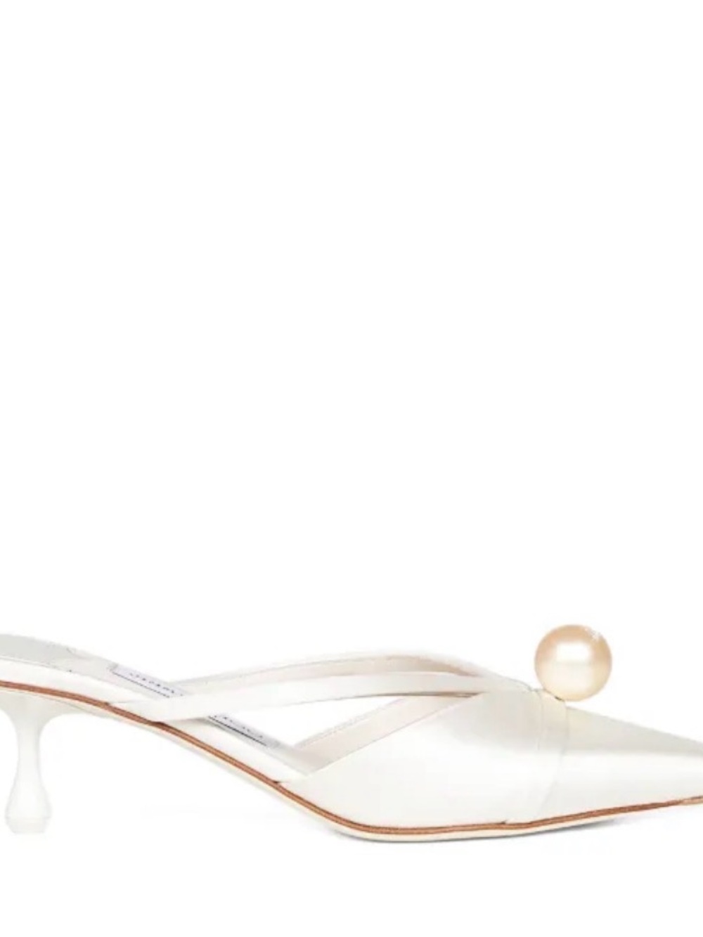 JIMMY CHOO White Pearl-Accent Pointed Mule Heels